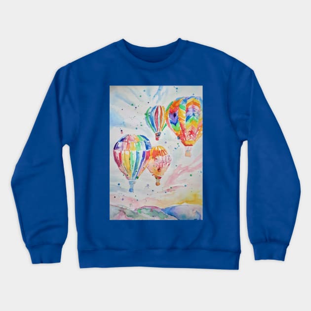 Hot Air Balloons Watercolor Painting Crewneck Sweatshirt by SarahRajkotwala